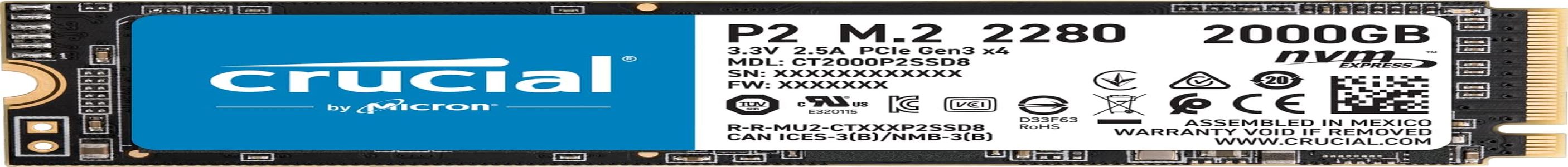 Crucial P2 CT2000P2SSD8 2 TB Internal SSD, up to 2400 Mb/S (3D NAND, Nvme, Pcie, M.2)