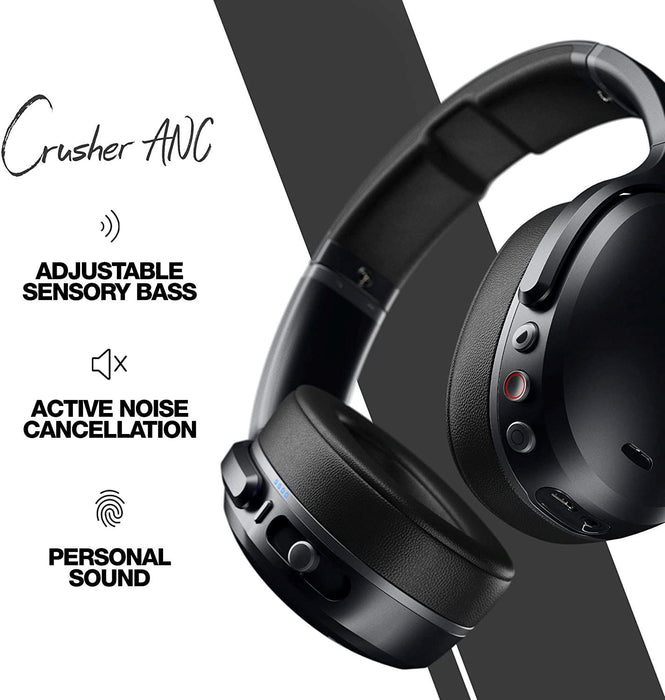 Skullcandy Crusher ANC Bluetooth Wireless Over-Ear Headphones, Noise Cancellation, Adjustable Bass, and Personalised Sound, up to 24 Hours Battery Life - Black
