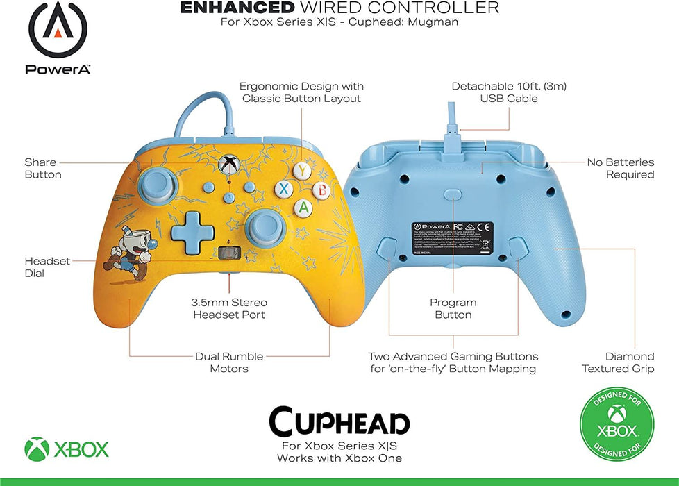Powera Enhanced Wired Controller for Xbox Series X|S - Cuphead: Mugman, Gamepad, Wired Video Game Controller, Gaming Controller, Works with Xbox One (Xbox Series X)