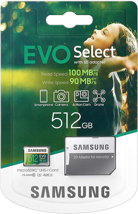 EVO Select 512GB Microsdxc UHS-I U3 100Mb/S Full HD & 4K UHD Memory Card with SD Adapter (MB-ME512HA/EU)