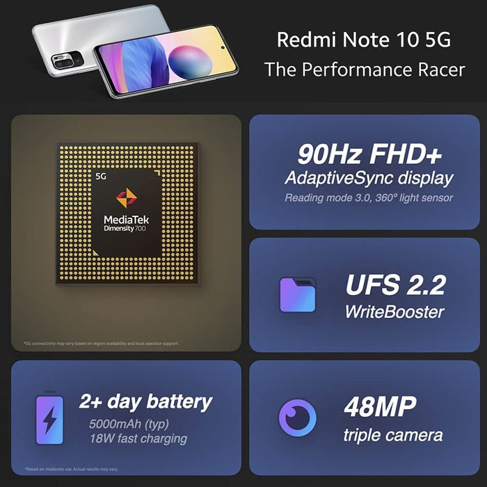 Xiaomi Redmi Note 10 5G - Smartphone 4 GB+128 GB, 90Hz 6.5” Dotdisplay, Mediatek Dimensity 700 5G, 48MP+2MP+2MP Triple Camera, 5000Mah, Graphite Gray (UK Version+2 Year Xiaomi Warranty)