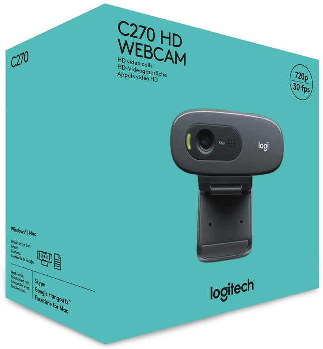Logitech C270 HD Webcam, HD 720p/30fps,Black