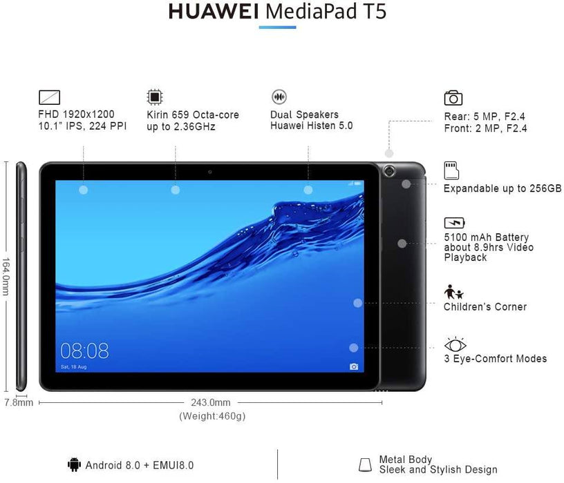 HUAWEI MediaPad T5 - 10.1 Inch Android 8.0 Tablet, 1080P Full HD Display, RAM 4GB, ROM 64GB,  Black