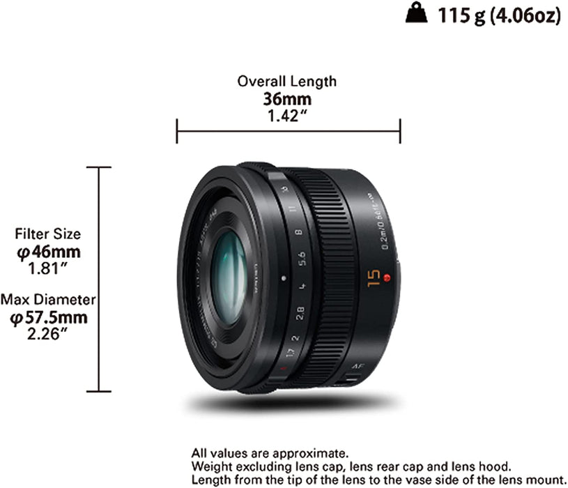 Panasonic  15mm F1.7 ASPH Lens - Black