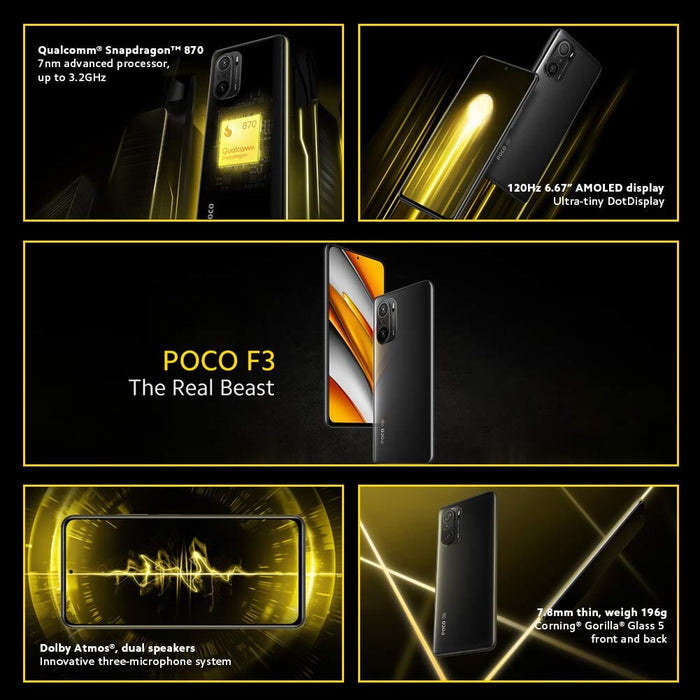 POCO F3 5G - Smartphone 8+256GB Night Black , 6.67 inch 120Hz AMOLED Dotdisplay (UK Version + 2 Years Warranty)