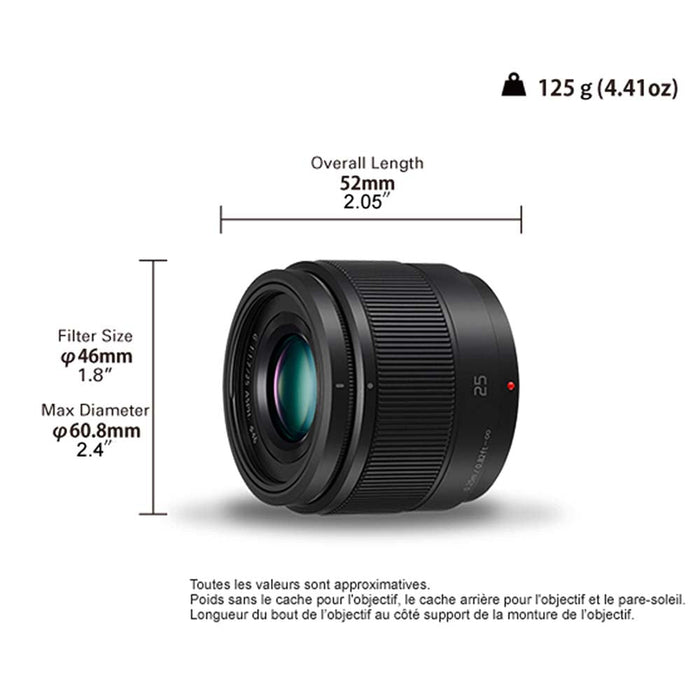 Panasonic LUMIX H-H025E-K 25mm Micro Four Thirds Camera Lens for G Series - Black
