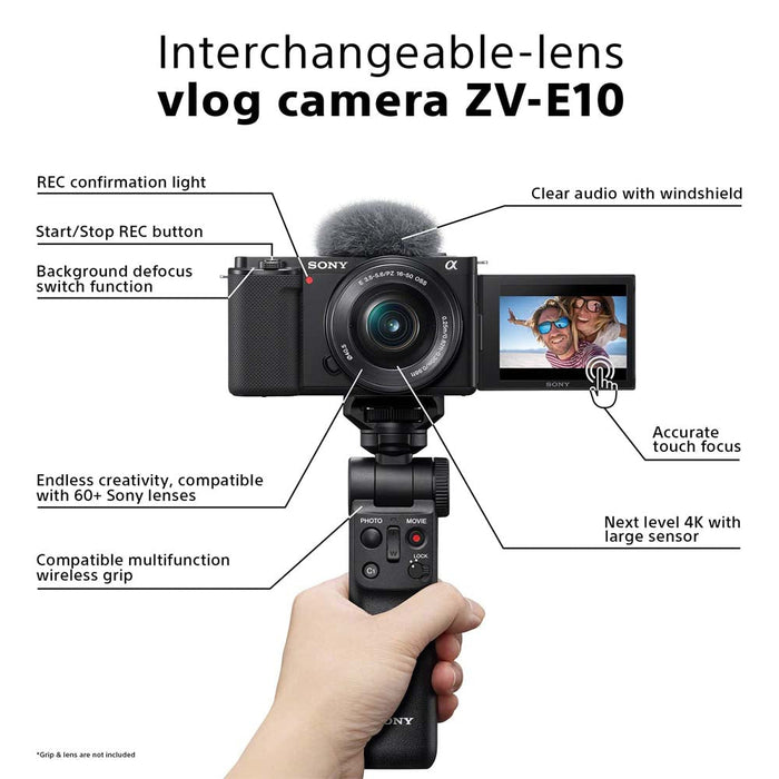 Sony Alpha ZV-E10 | APS-C Mirrorless Interchangeable-Lens Vlog Camera Body Only (Vari-Angle Screen for vlogging, 4K Video, Real-time Eye Autofocus)