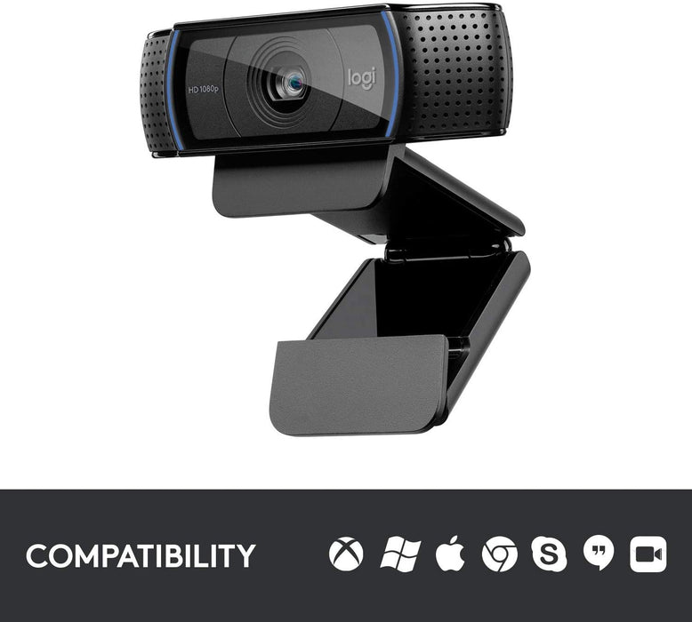 Logitech C920e / C920 HD Webcam, Full HD 1080p Video Calling and Recording, Dual Stereo Audio, Stream Gaming - Black (No Tripod)
